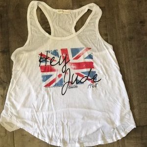 White “Hey Jude” razor back tank top